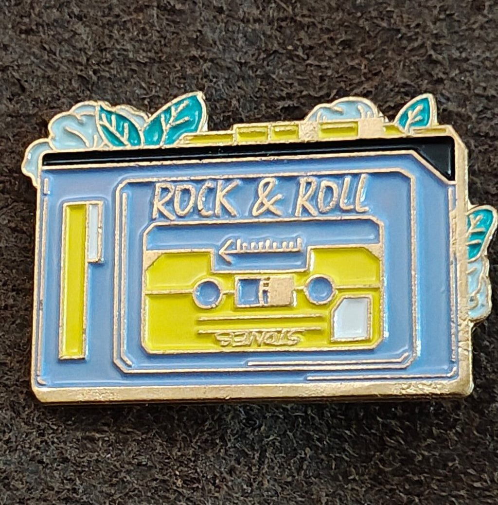 Retro Rock & Roll" Cassette Tape Gold Tone Enamel Pin