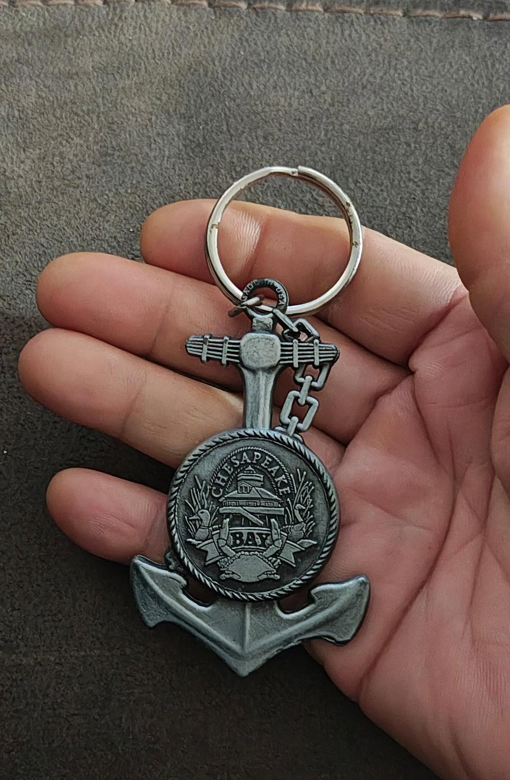 1980's Chesapeake Bay Anchor Shaped Souvenir Pewter Keychain