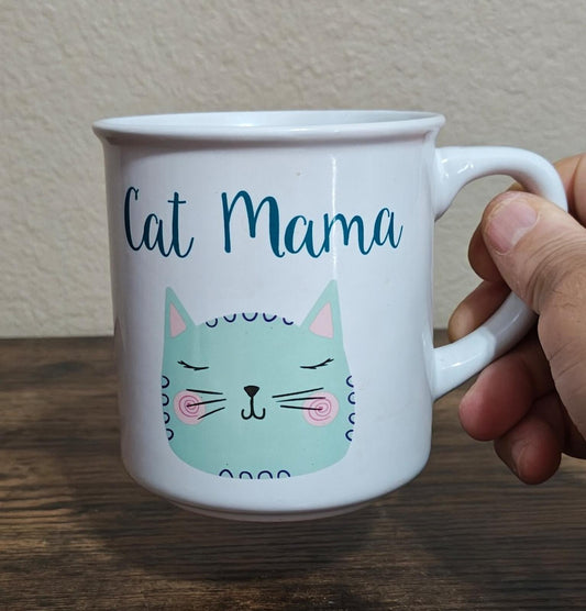 Fun Cat Mama Ceramic White & Blue Cat Mug