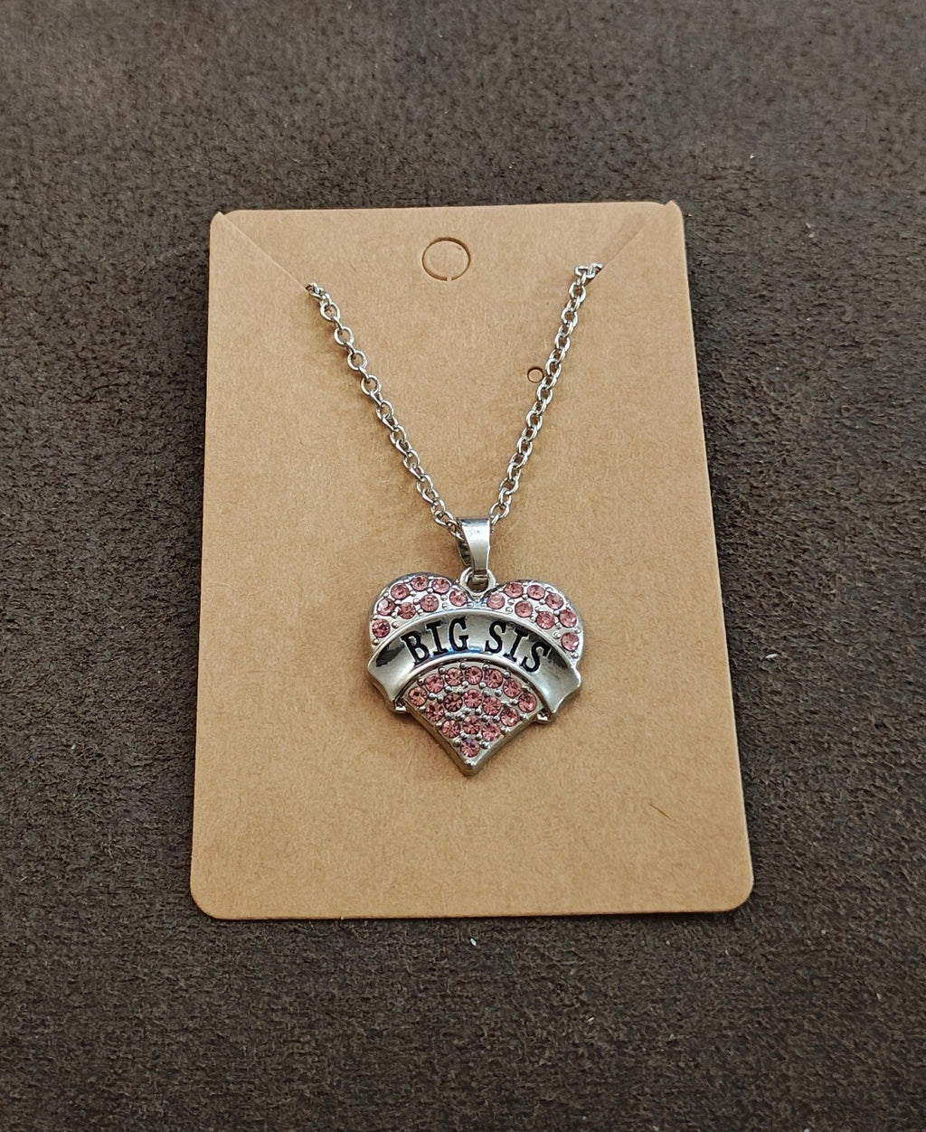 Silver Tone "Big Sis" Crystal Heart Pendant Necklace New On Card