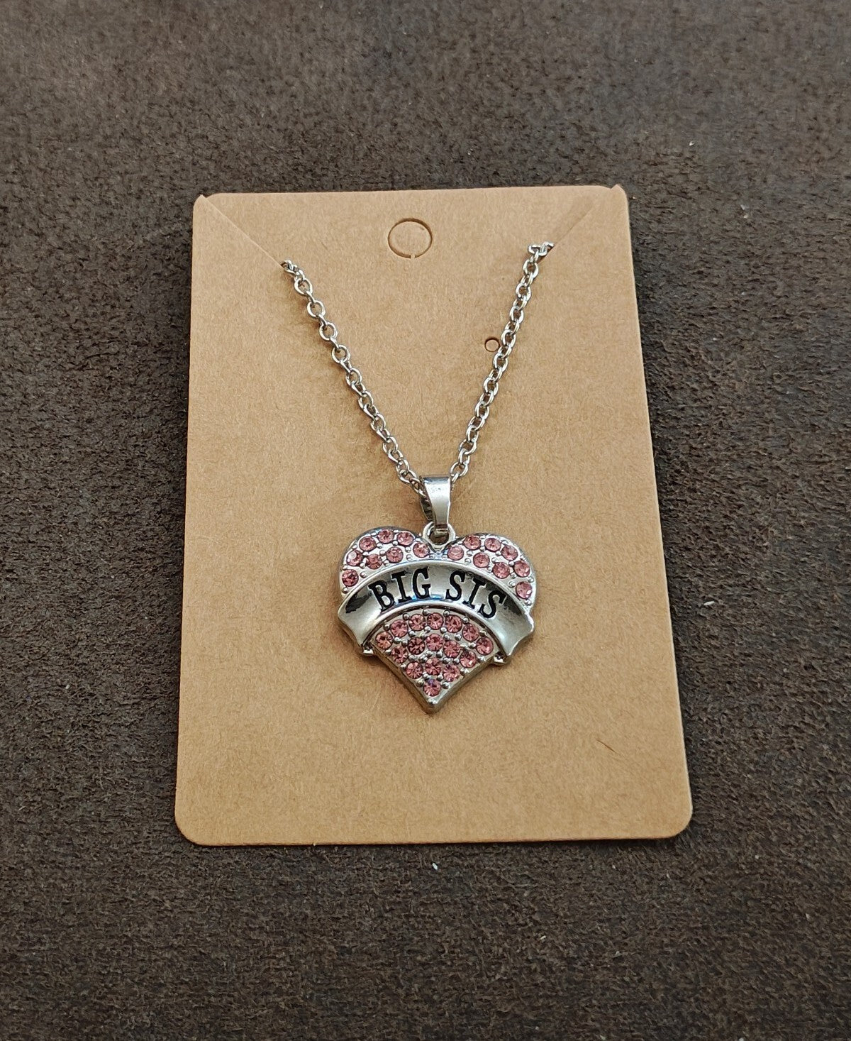 Silver Tone "Big Sis" Crystal Heart Pendant Necklace New On Card
