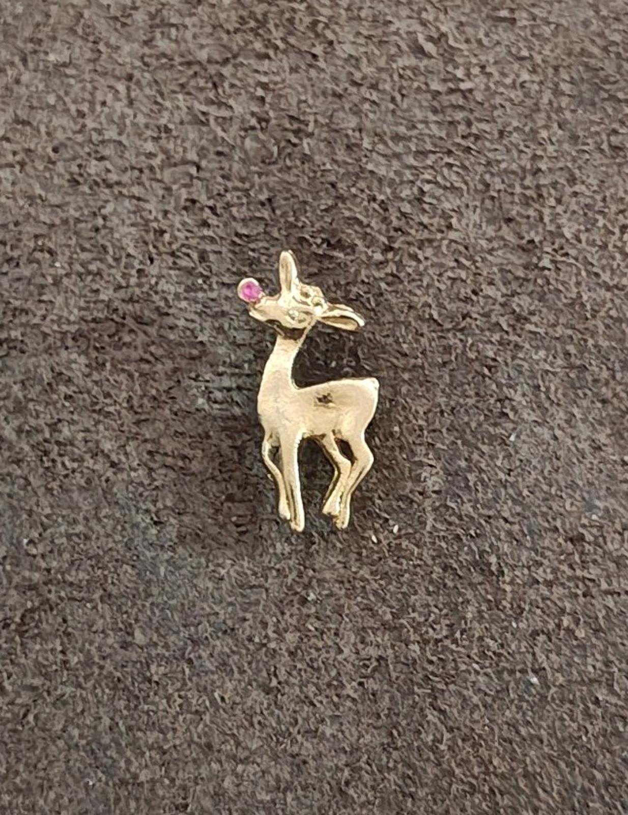 80s Rudolph Red Nosed Reindeer Harriet Carter Genuine Ruby 24k GEP Pin