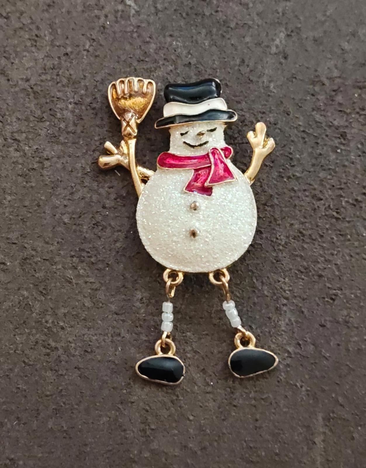 1990s Gold Tone Enamel Snowman Brooch