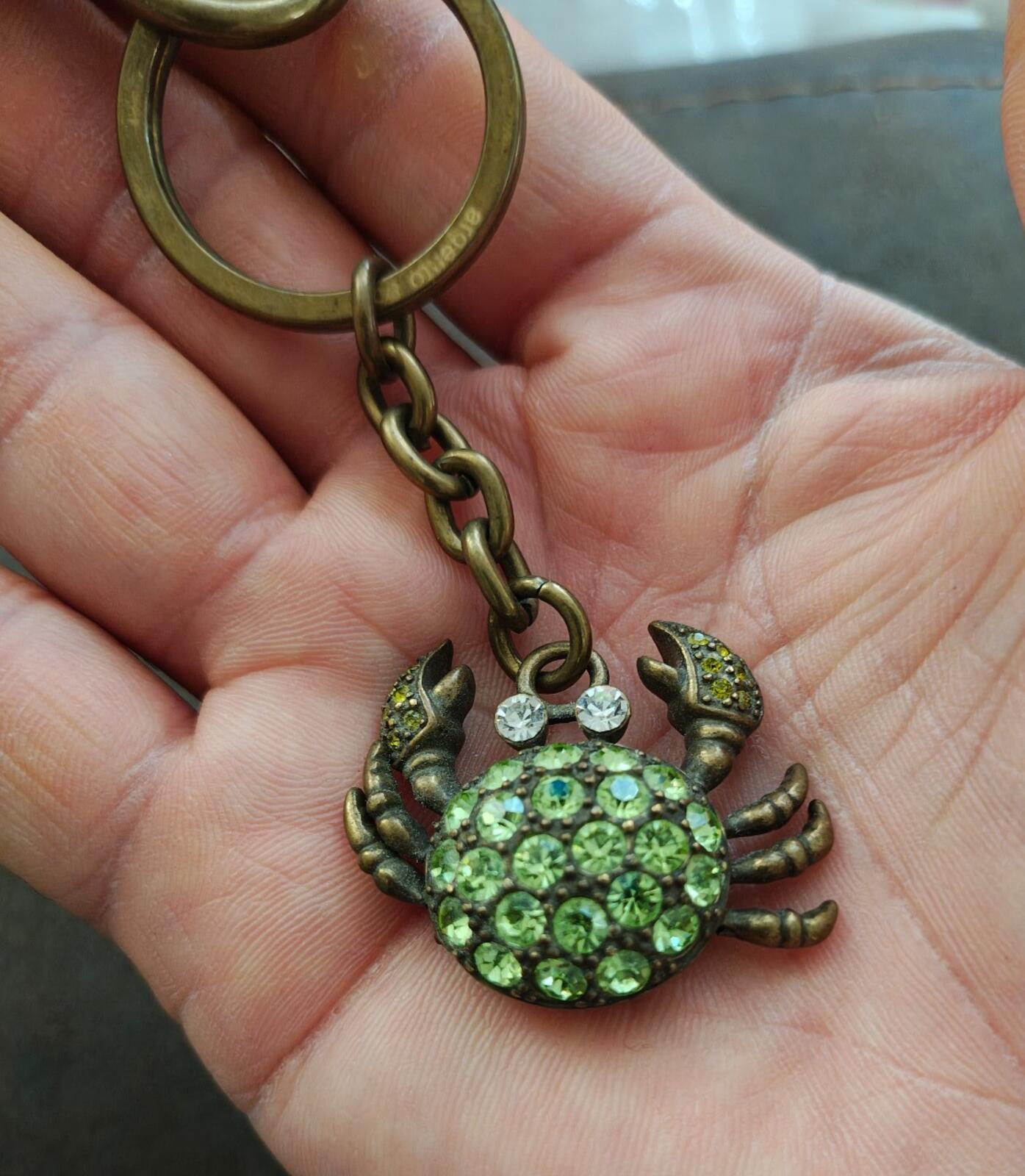 1990s Argento SC Green With Crystalized Swarovski Elements Crab Keychain