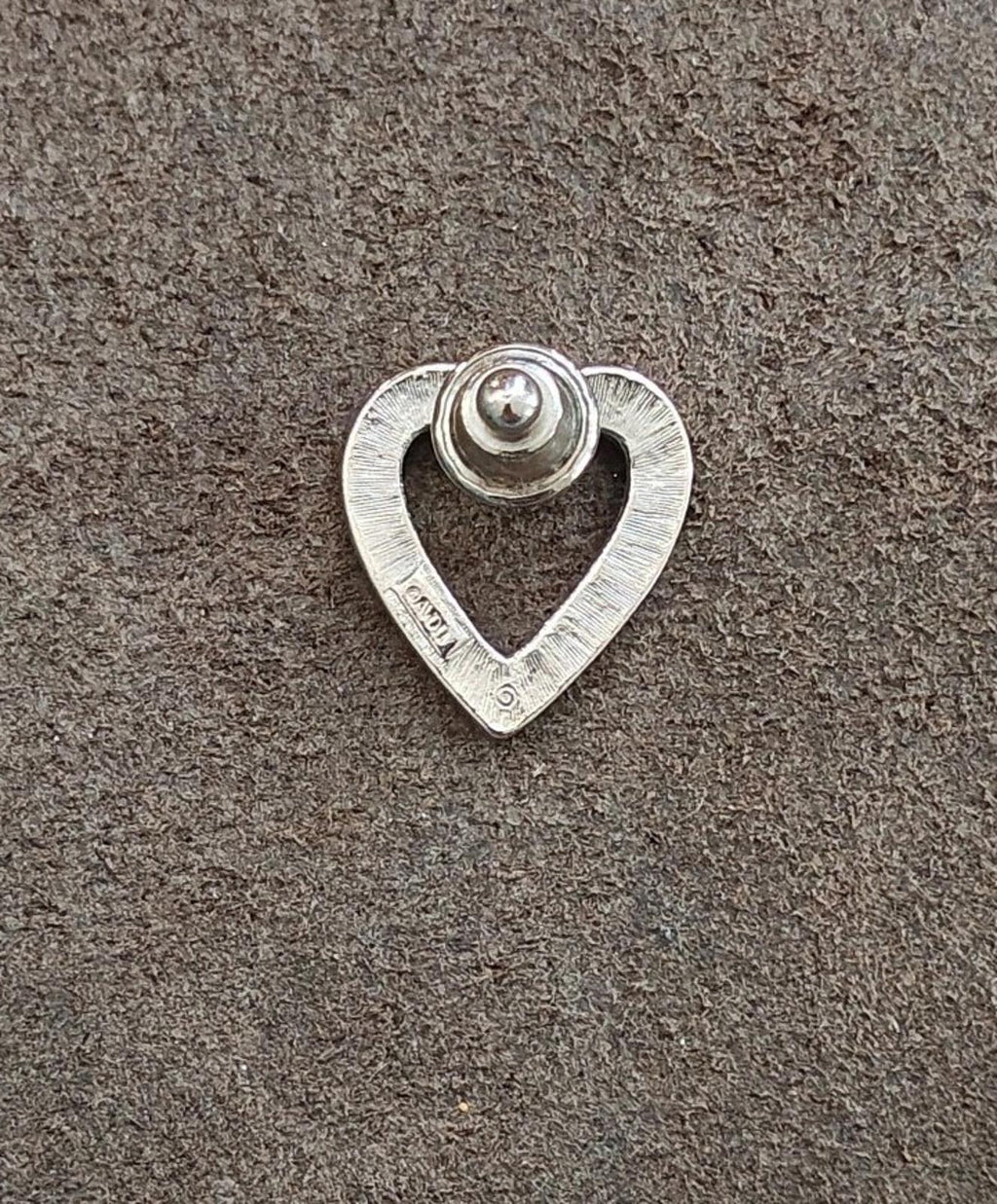 Silver-tone heart pin back with clasp and post