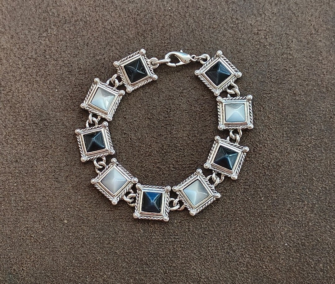90s Premier Designs Pyramid Cut Moonglow/Cat's Eyes Stones Bracelet