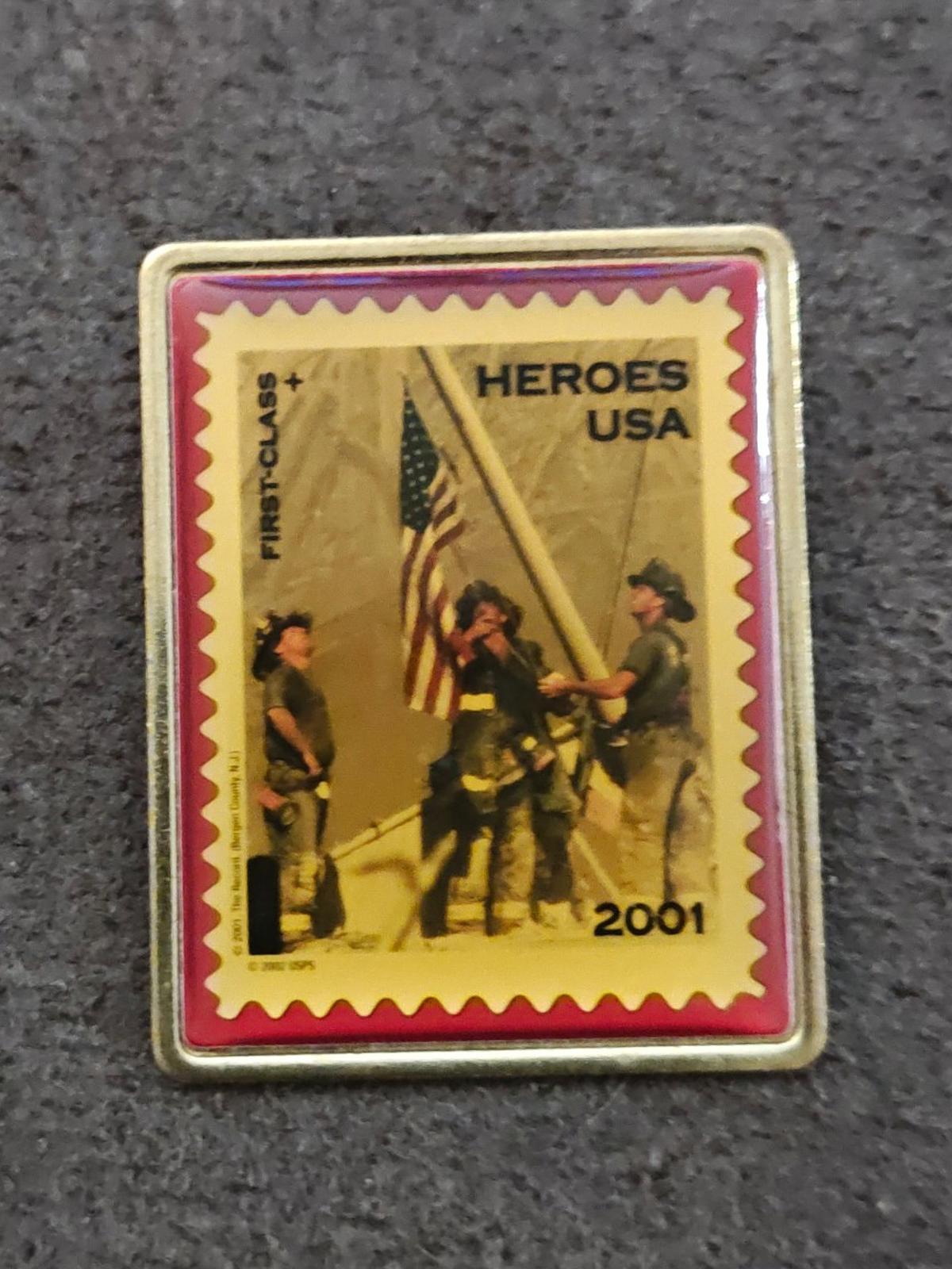 United States Postal Service "Heroes USA 2001" Commemorative Stamp Gold Tone Pin
