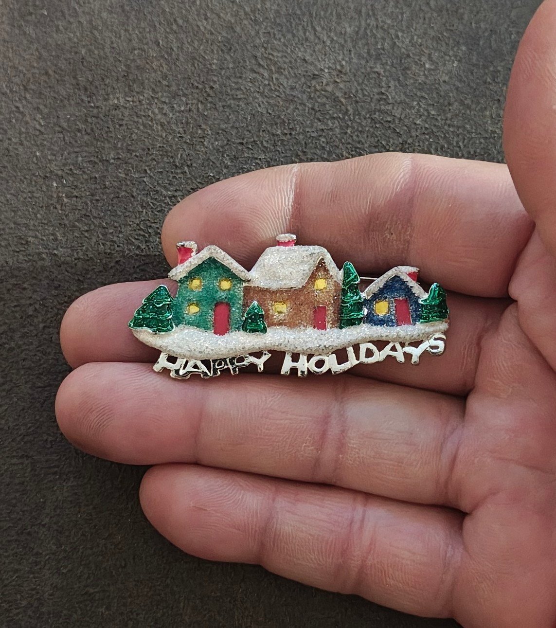 1980s Danecraft Happy Holidays Christmas Village Pin
