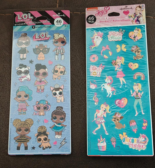 Set Of 1 pack of L.O.L. Surprise! Sticker Sheets. And 1 JoJo Siwa Sticker Sheets