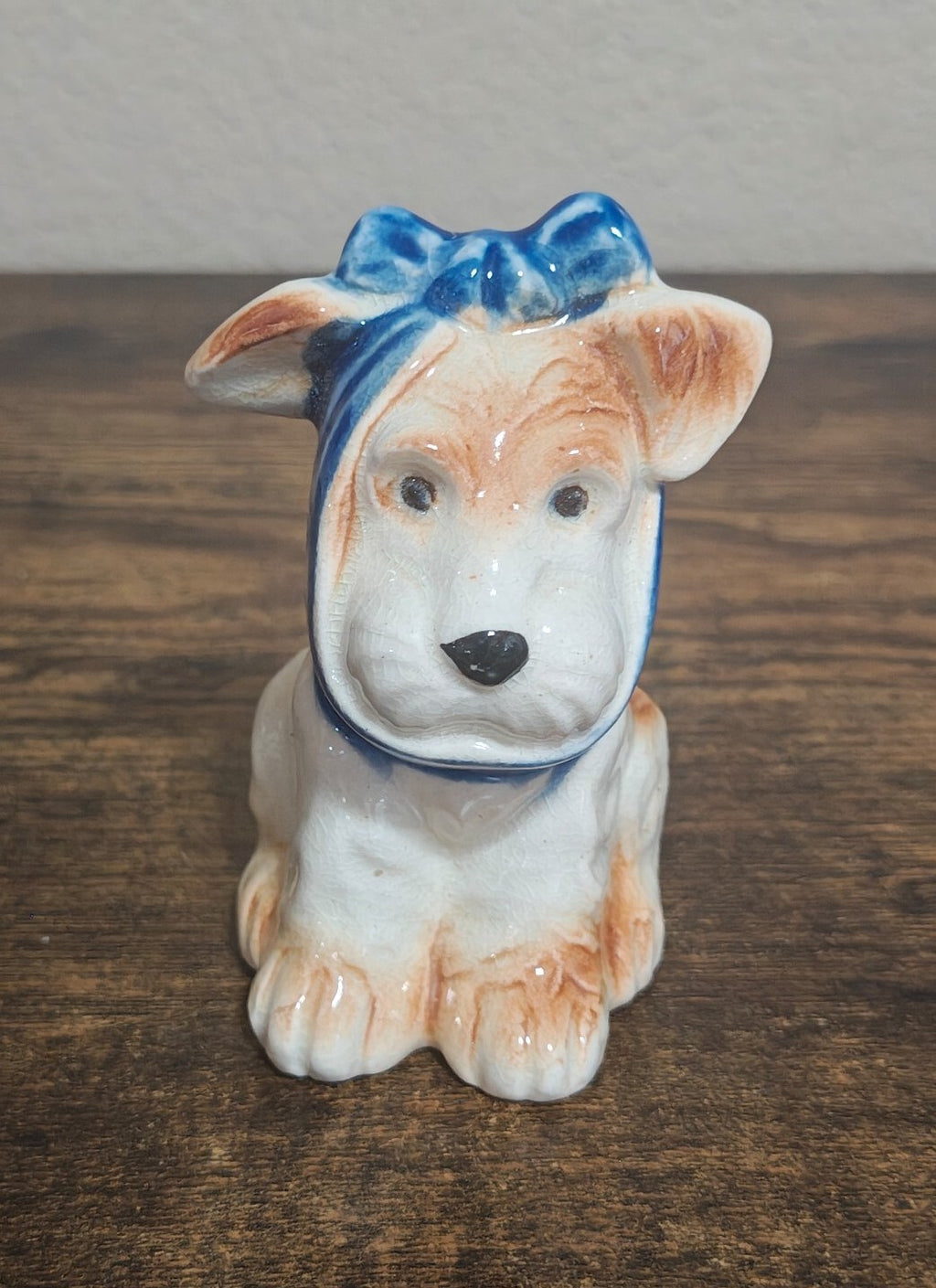 40s Made In Occupied Japan Porcelain Muggsy The Toothache Dog With Bow Figurine