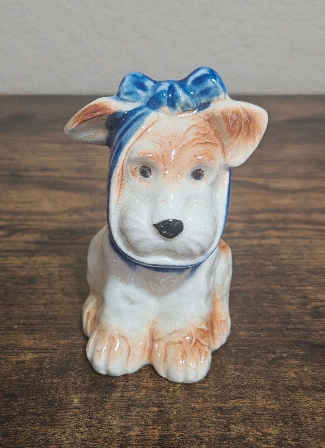 40s Made In Occupied Japan Porcelain Muggsy The Toothache Dog With Bow Figurine