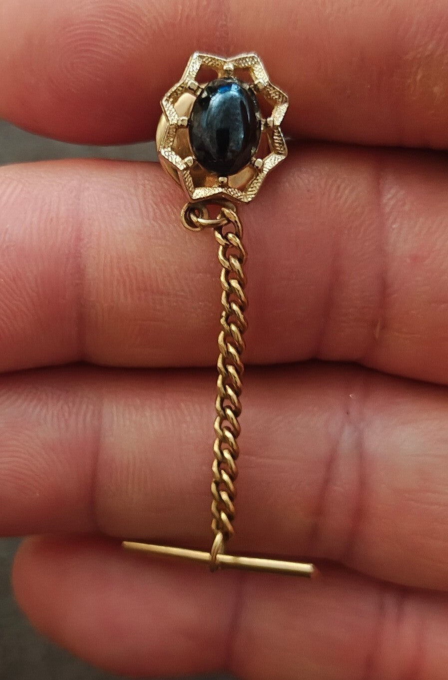 1950s/60s Gold Tone With Dark Cabochon Tie Tack