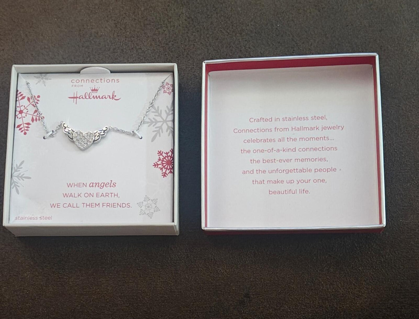 Connections From Hallmark Stainless Steel Heart & Angel Wings Necklace.