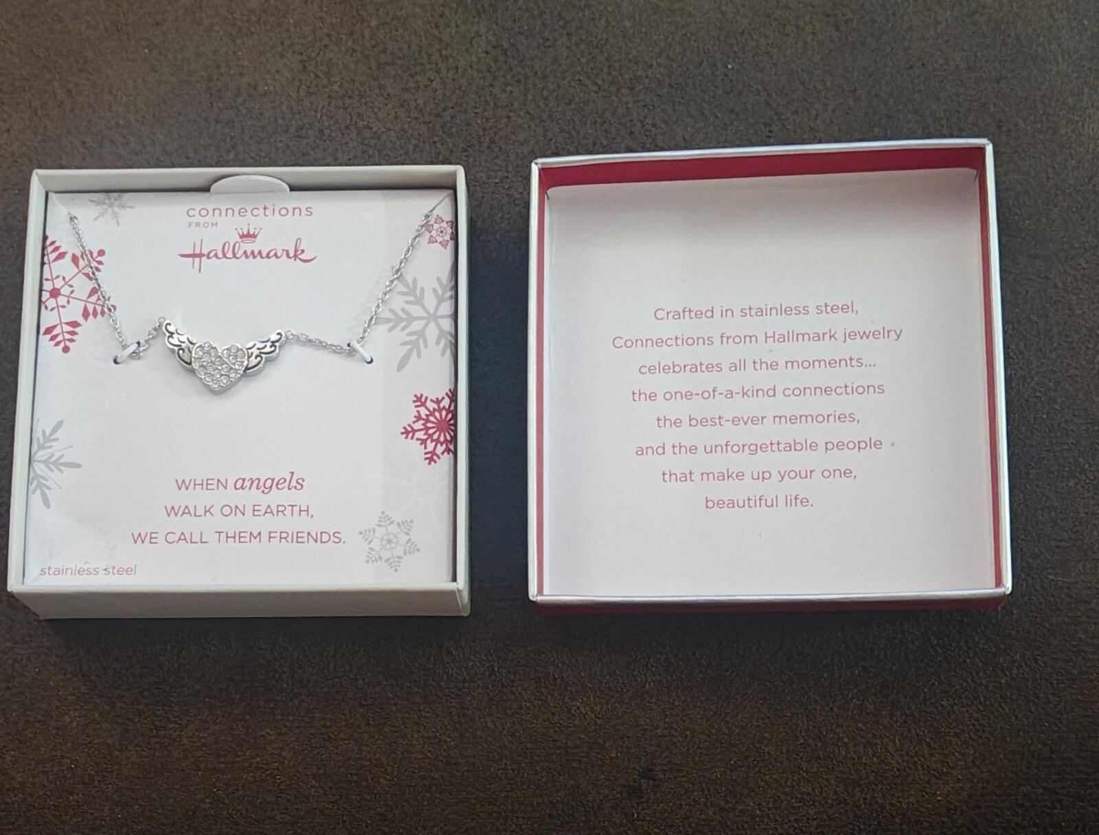 Stainless steel heart charm necklace in white gift box with angel wings heart pendant