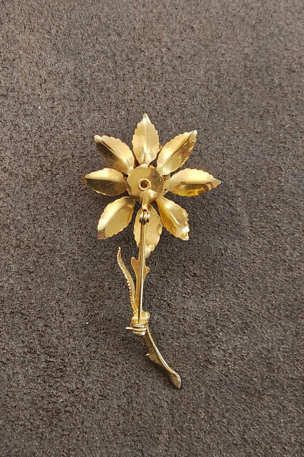 1970s Gold Tone Textured Rose Brooch Pin