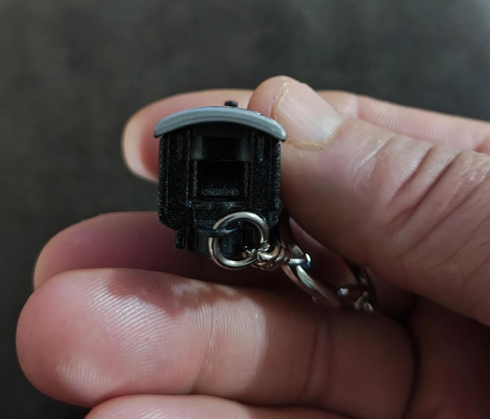 1970s Vintage Black Plastic USA American Locomotive 210 Keychain