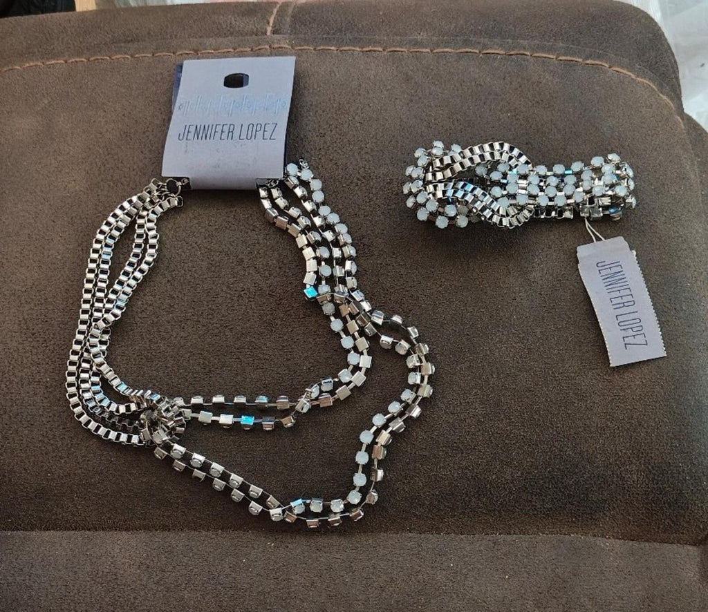 Jennifer Lopez Multi Strand Simulated Crystals Necklace & Pendant Set NWT