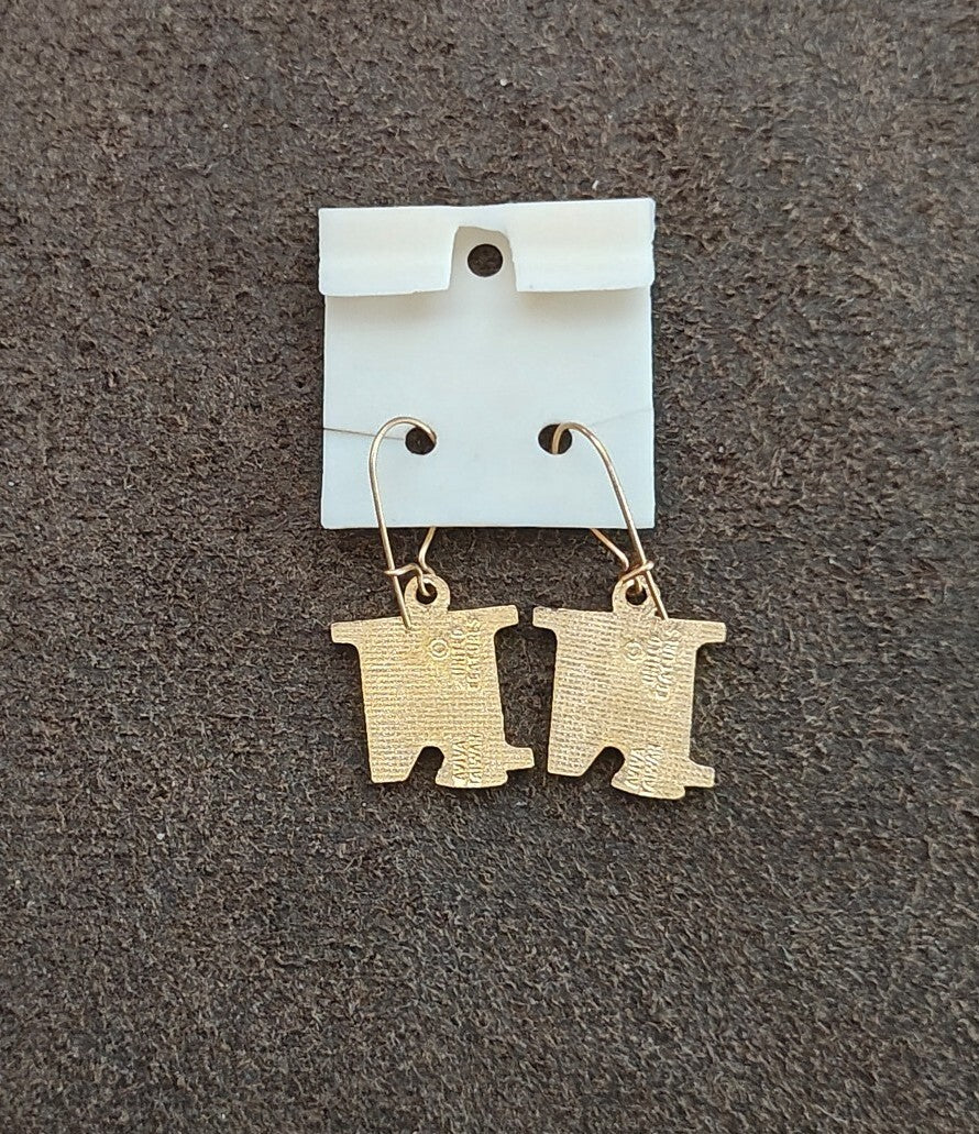 1970s Peanuts Snoopy Initial "N" Gold Tone Cloisonné Enamel Dangle Earrings New.