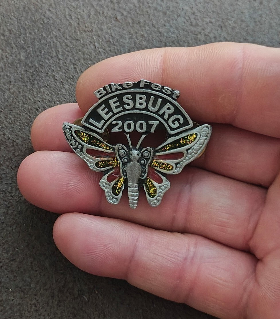 Ladies Of Harley Leesburg 2007 Bike Fest Butterfly W/ Glitter Accents Pewter Pin