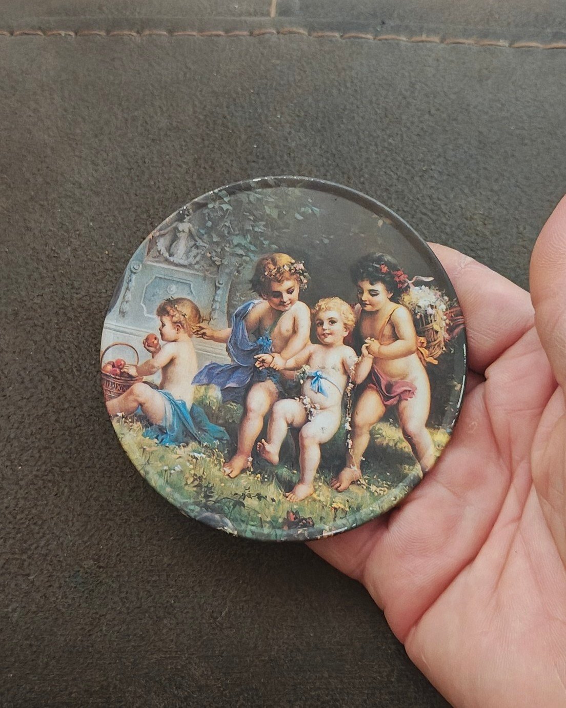 Trippie’s Inc 1995 Cherubs at Play Metal Coaster - Hans Zabateri Putti Angel Art