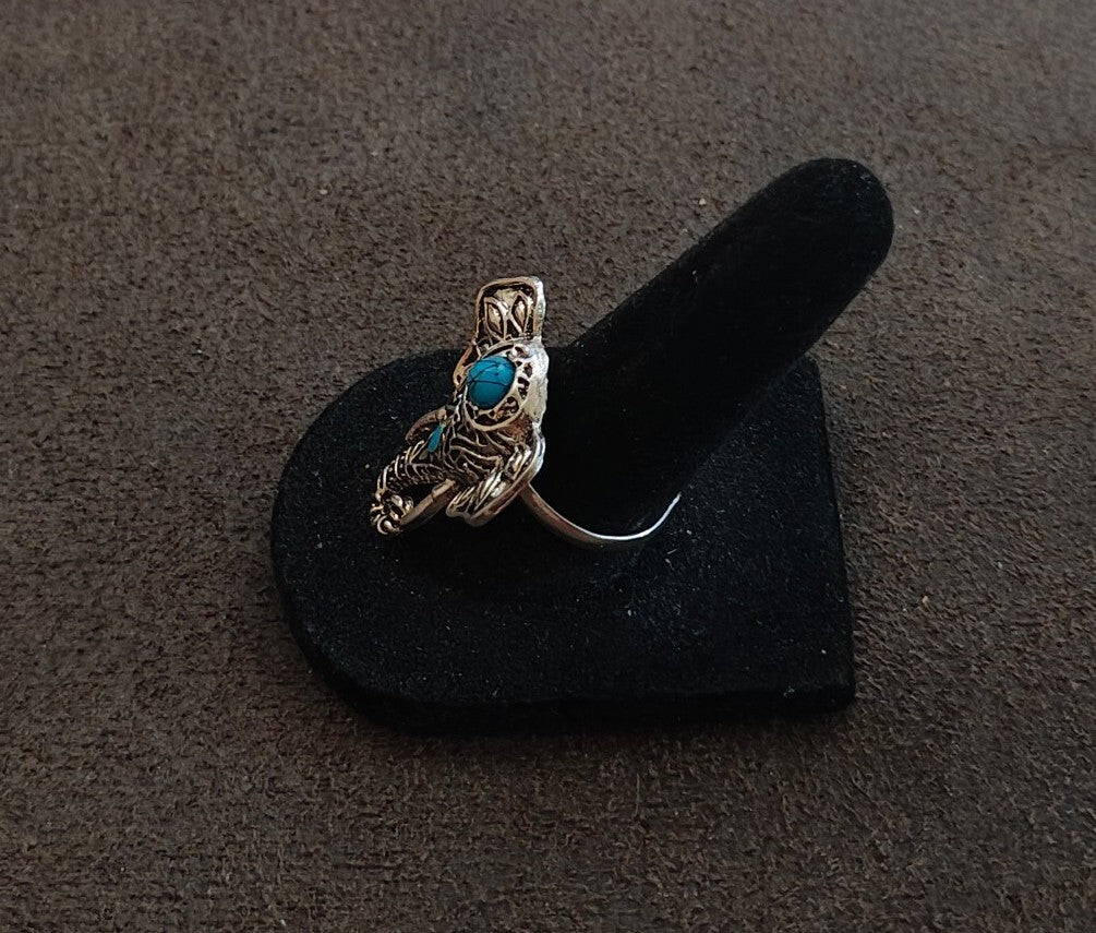 Bohemian Style Silver Tone With Faux Turquoise Stones Elephant Statement Ring