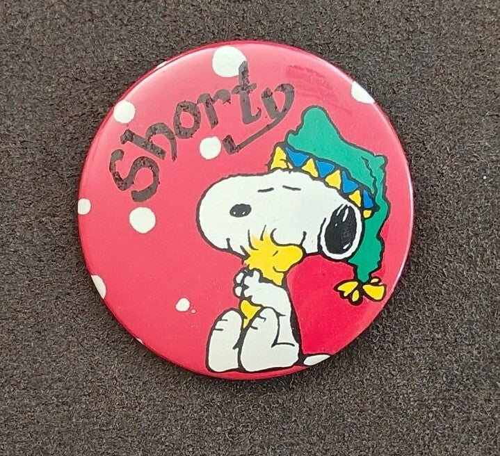 1970s Peanuts Snoopy & Woodstock Personalized Name "Shorty" Pinback Button