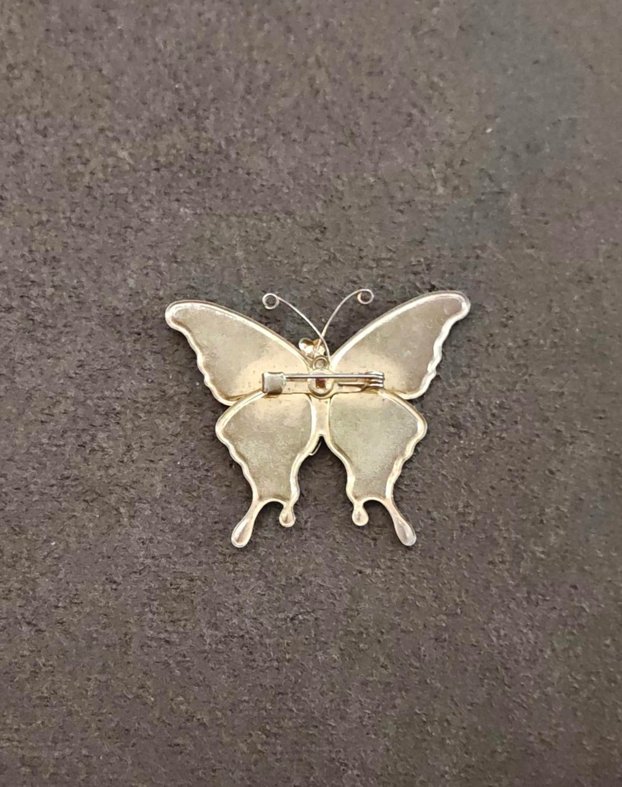 1970s Gold Tone Butterfly With Enamel & Glitter Accents Brooch