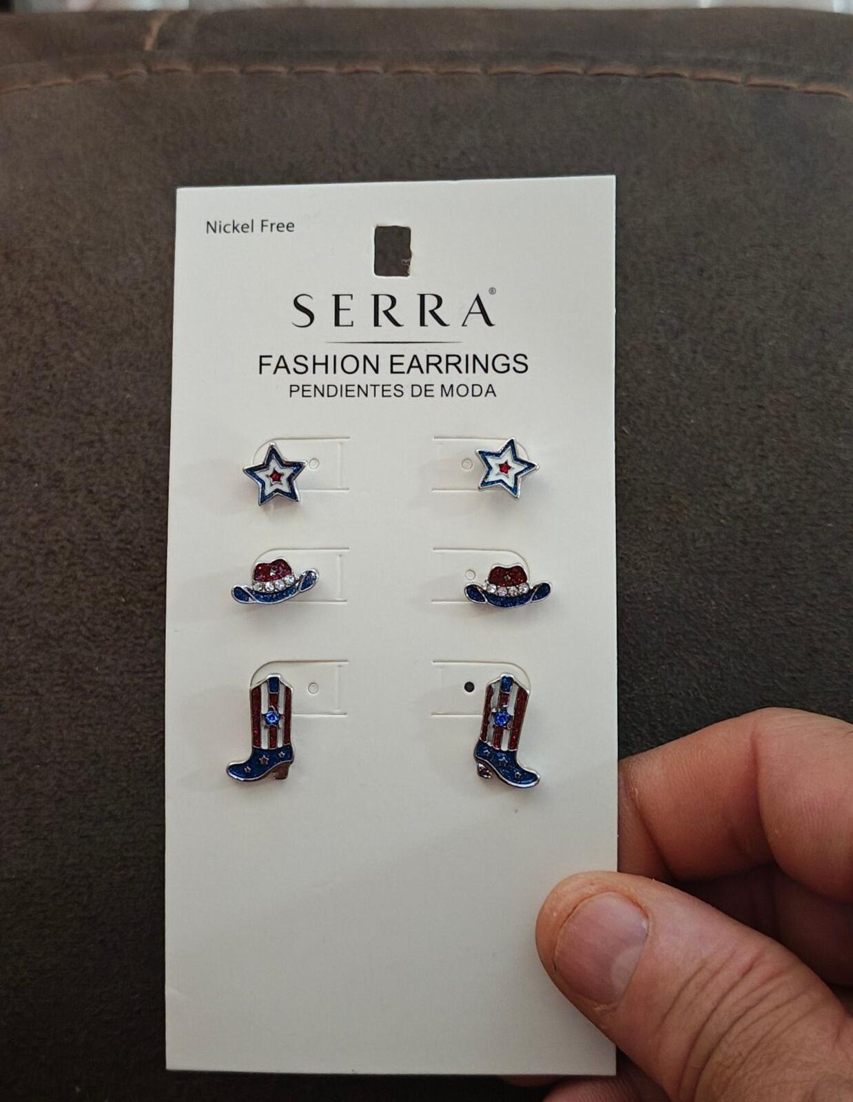 Serra Brand Patriotic Fashion Earrings With Western Themed Design New