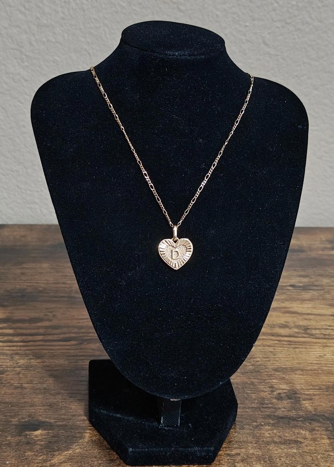 Heart Monogram Initial D Gold Tone Pendant Necklace