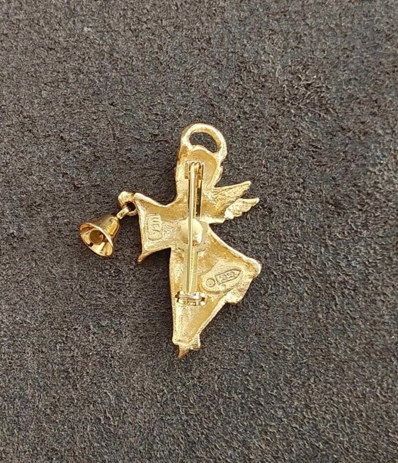 1980s Robyn Rush Angel With Bell Gold Tone Pin/Brooch.