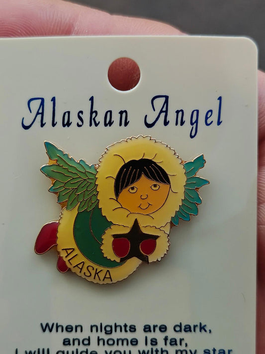 1980s Alaskan Angel Gold Tone Enamel Pin