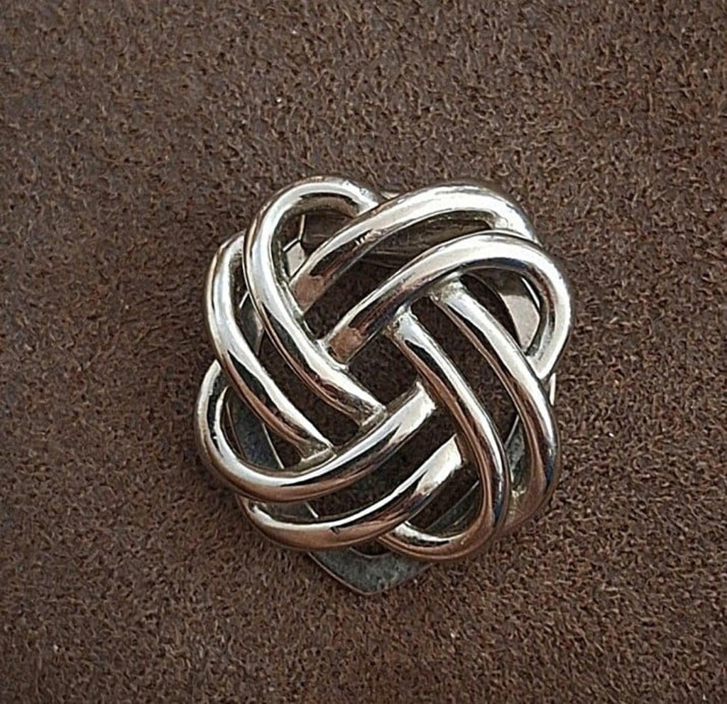 Silver love-knot scarf clip, braided knot details with glossy finish