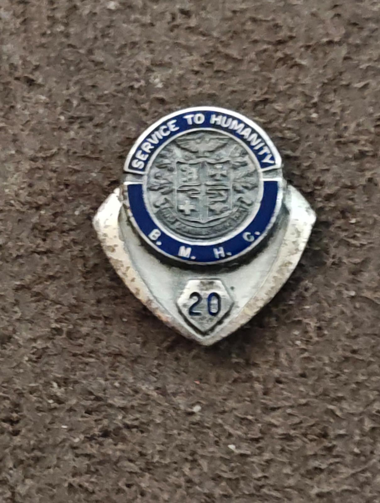 1970s Sterling Silver Boone Memorial Health Complex 20 Year Service Enamel Pin