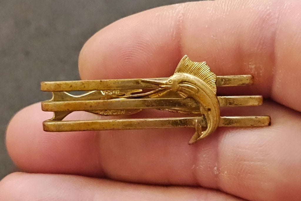 1950s Rare Hickok Brass Marlin/Sailfish Tie Clip/Tie Bar