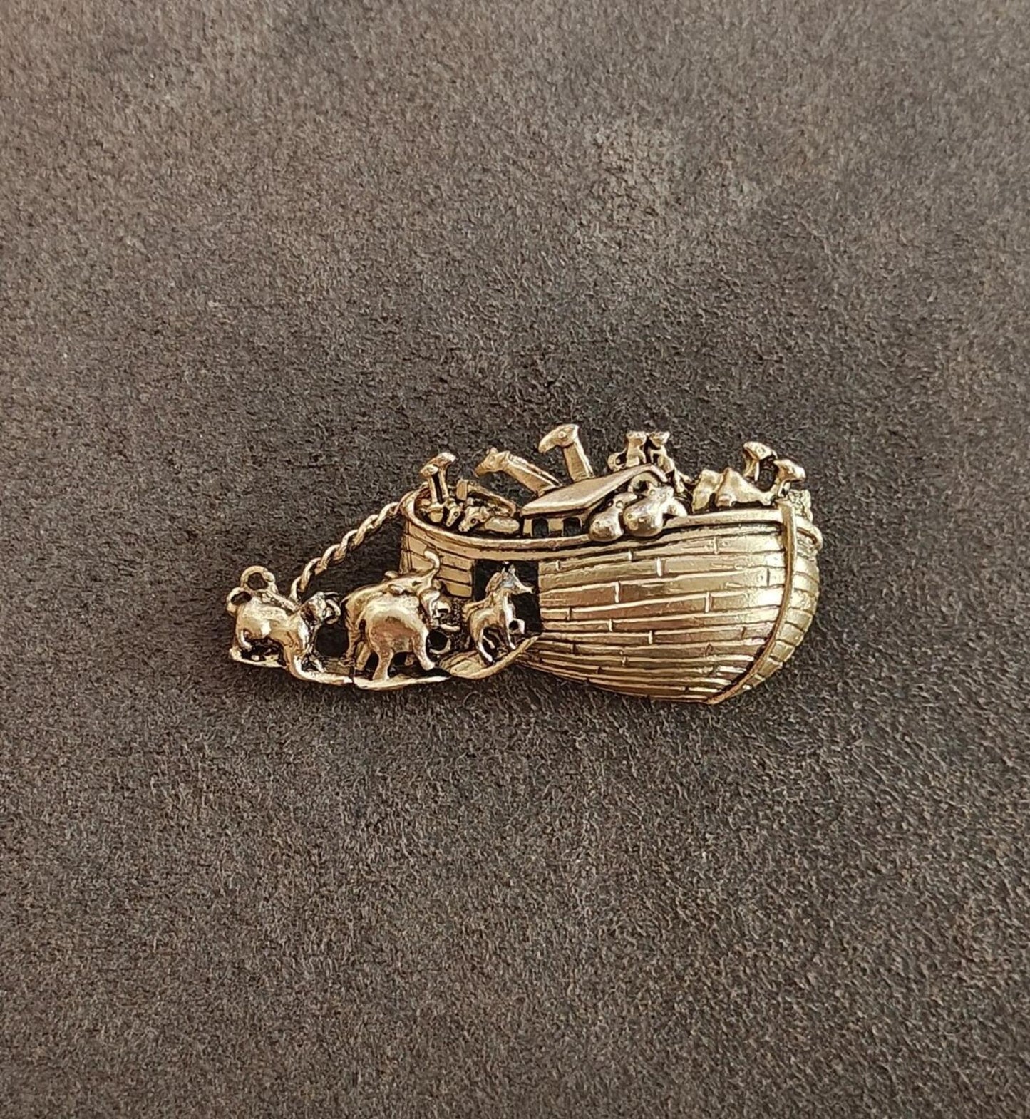 1990s Signed TOFA Gold Tone Noah's Ark Brooch