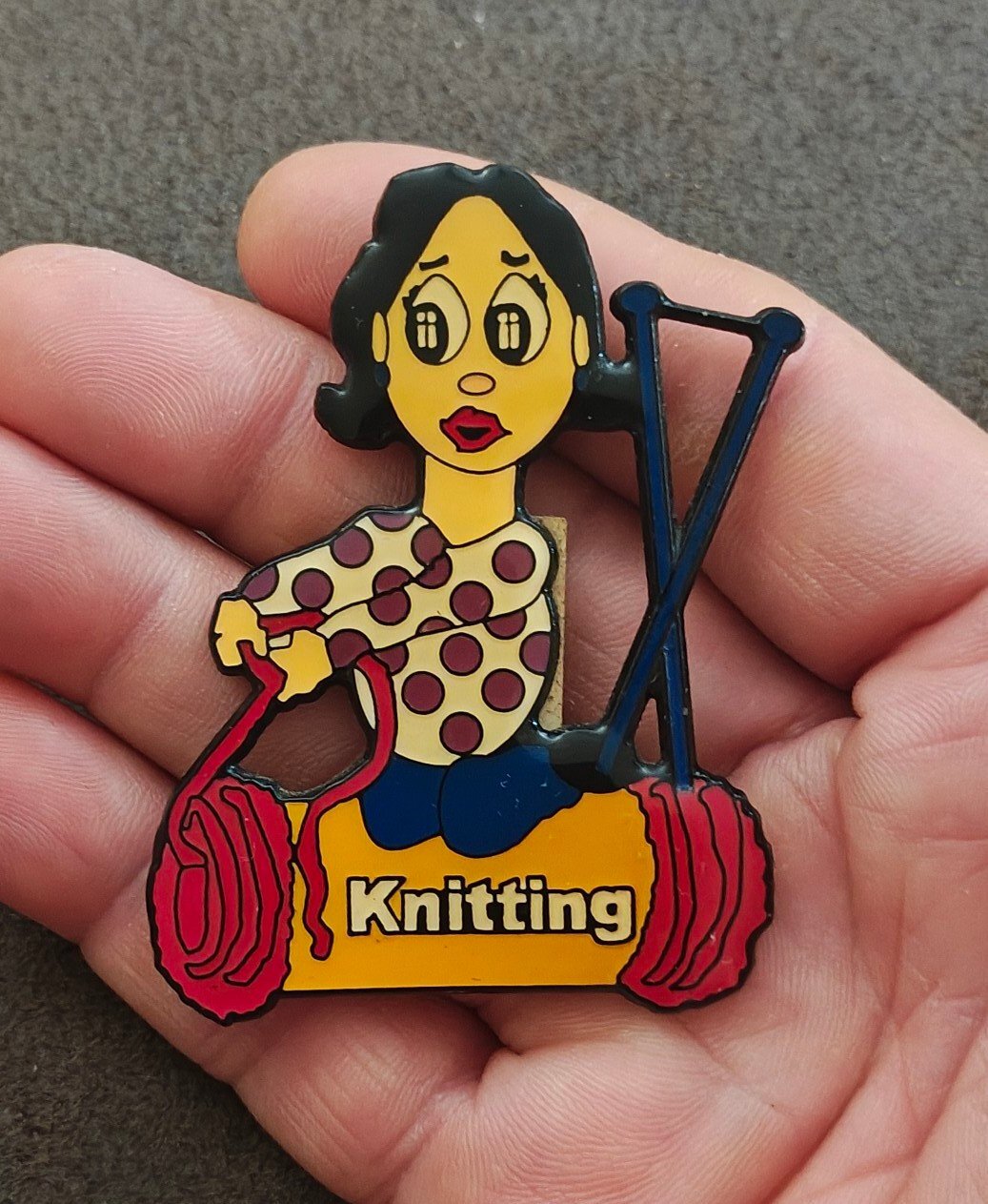 80s/90s Cartoon Woman Knitting Refrigerator Magnet