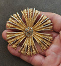1960s Textured Gold Tone Floral Starburst Statement Brooch Pin