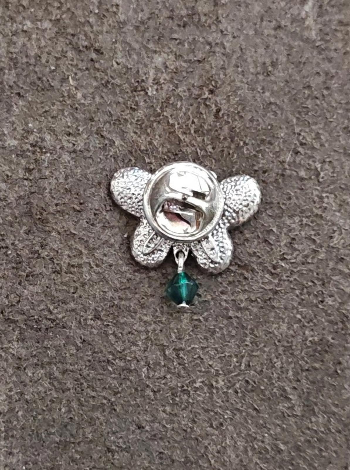 1980s Signed Avon Aqua Color Silver Tone Butterfly Dangle Pin