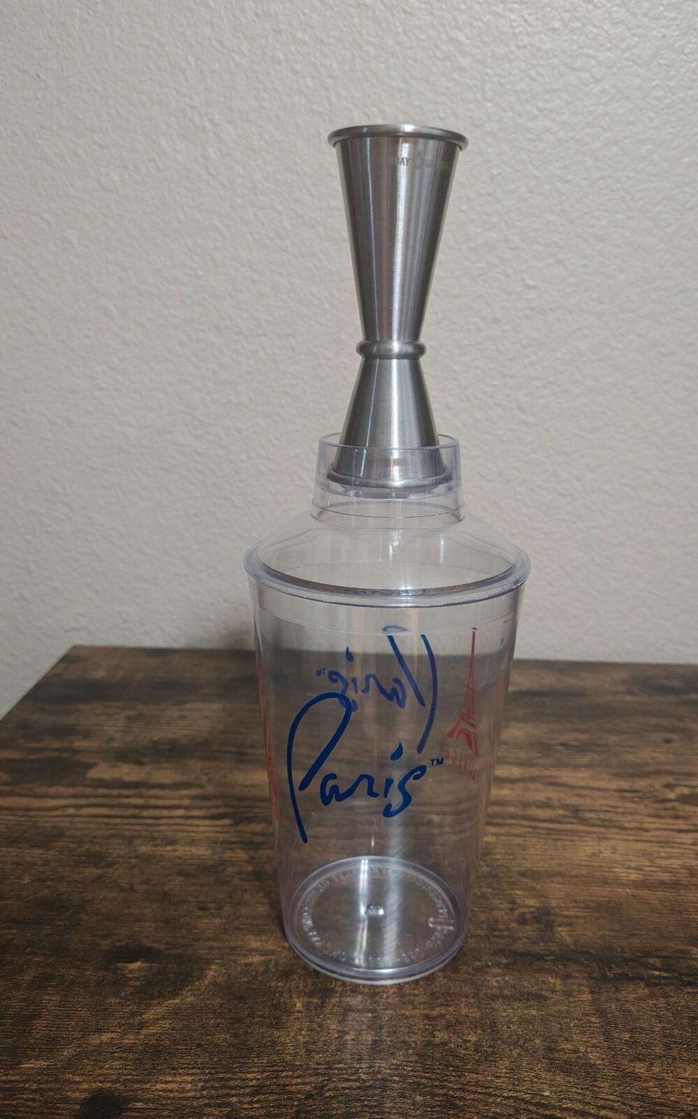 1990s Clear Plastic Paris Las Vegas Souvenir Cocktail Shaker