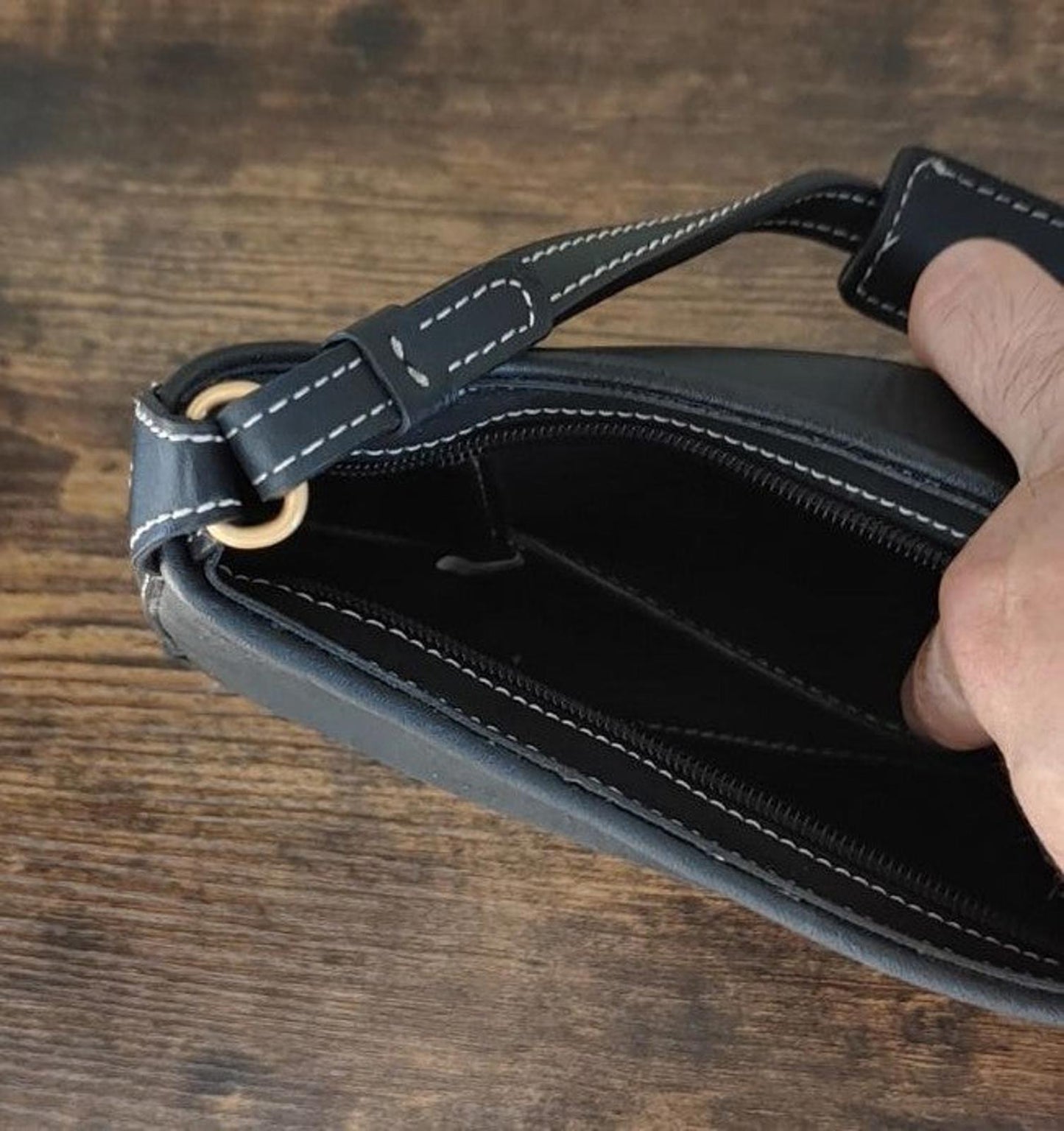 Nice Stitched Black Shoulder Bag/Purse