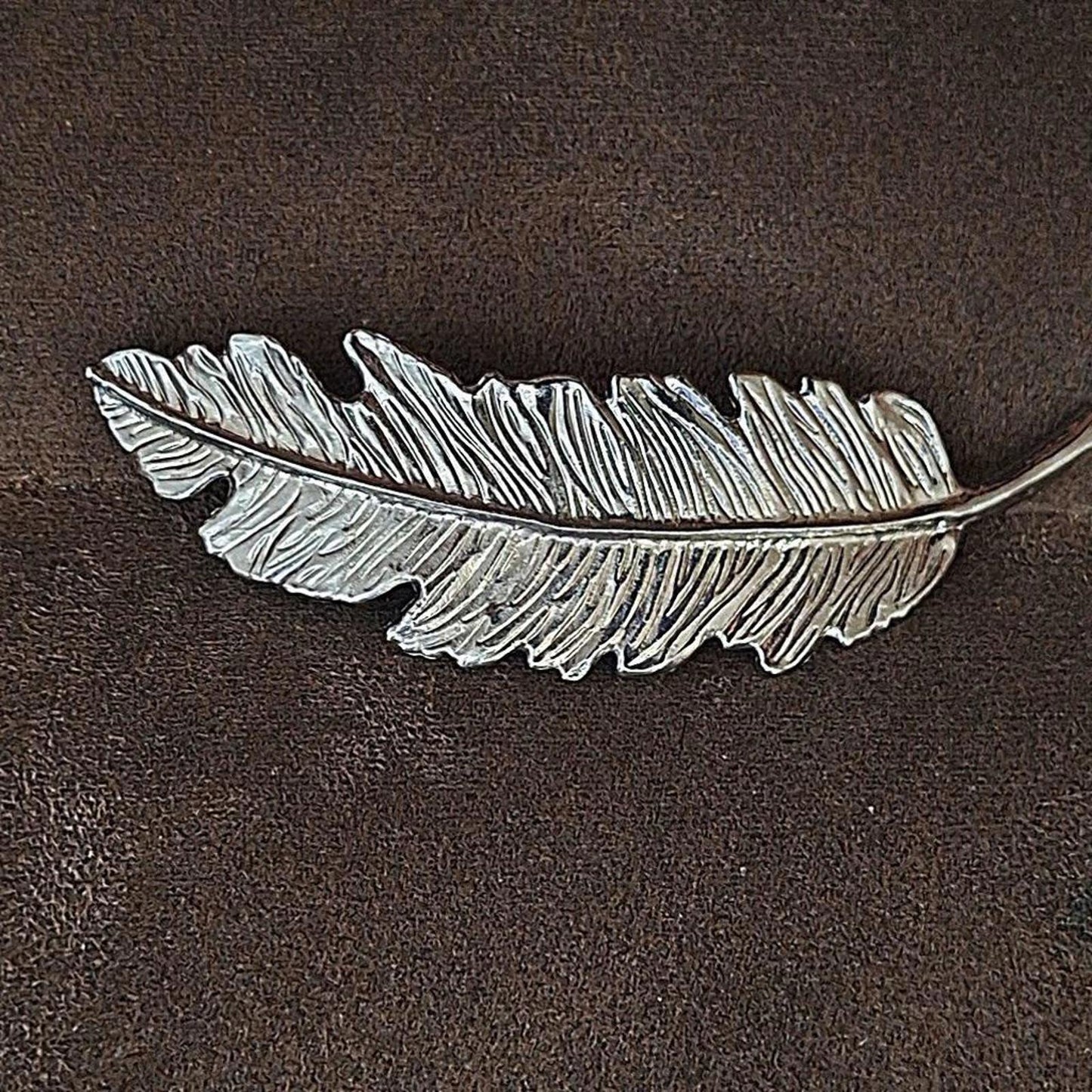 1980s Silver Tone Feather Leaf Hair Barrette Hair Clip