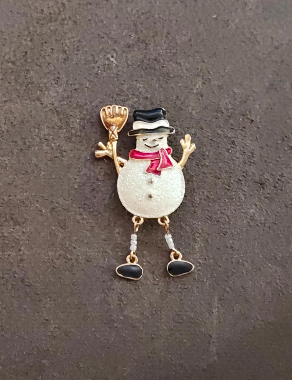 1990s Gold Tone Enamel Snowman Brooch