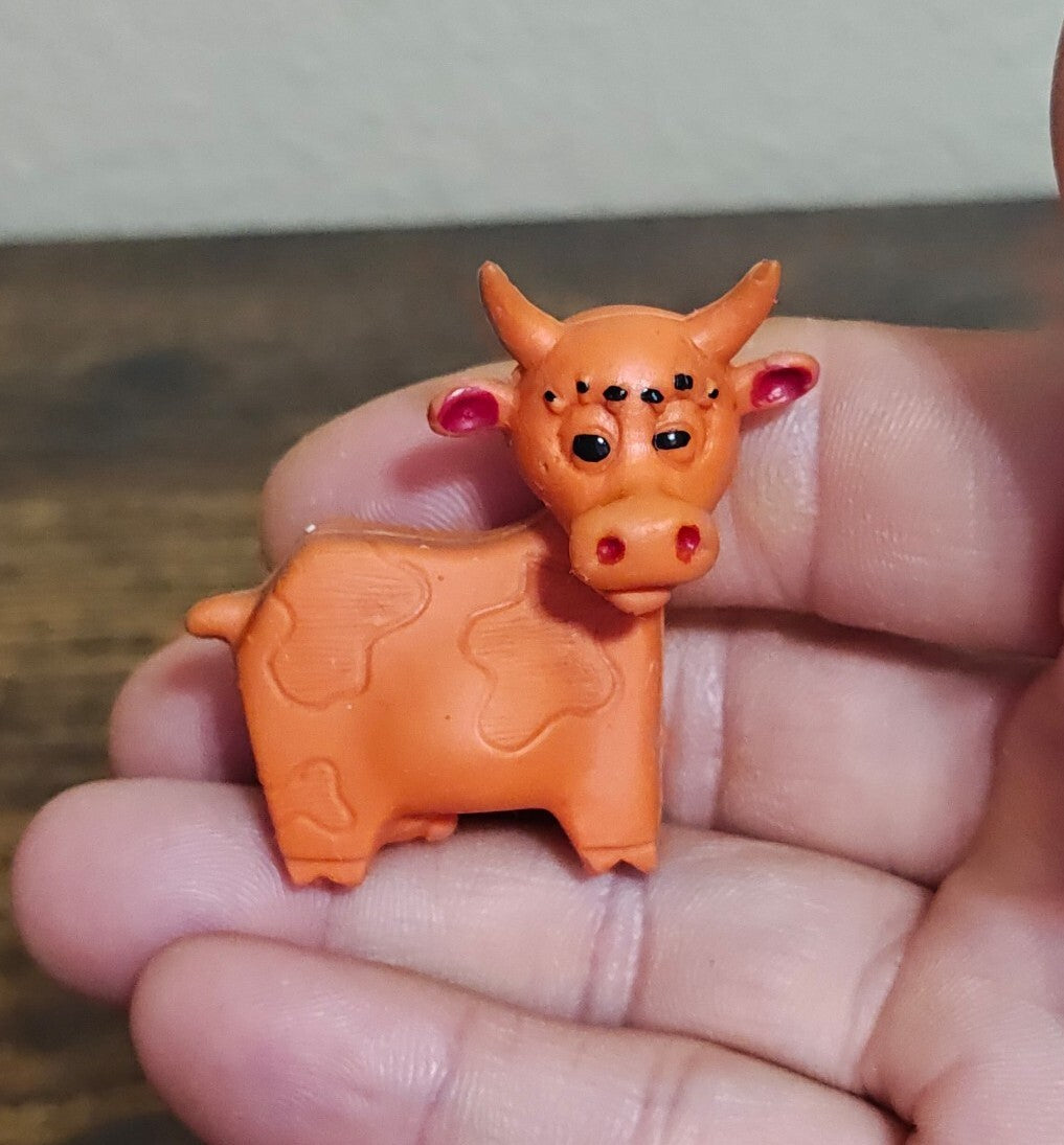 1960s Diener Industries Rubber Orange Cow Eraser Figurine