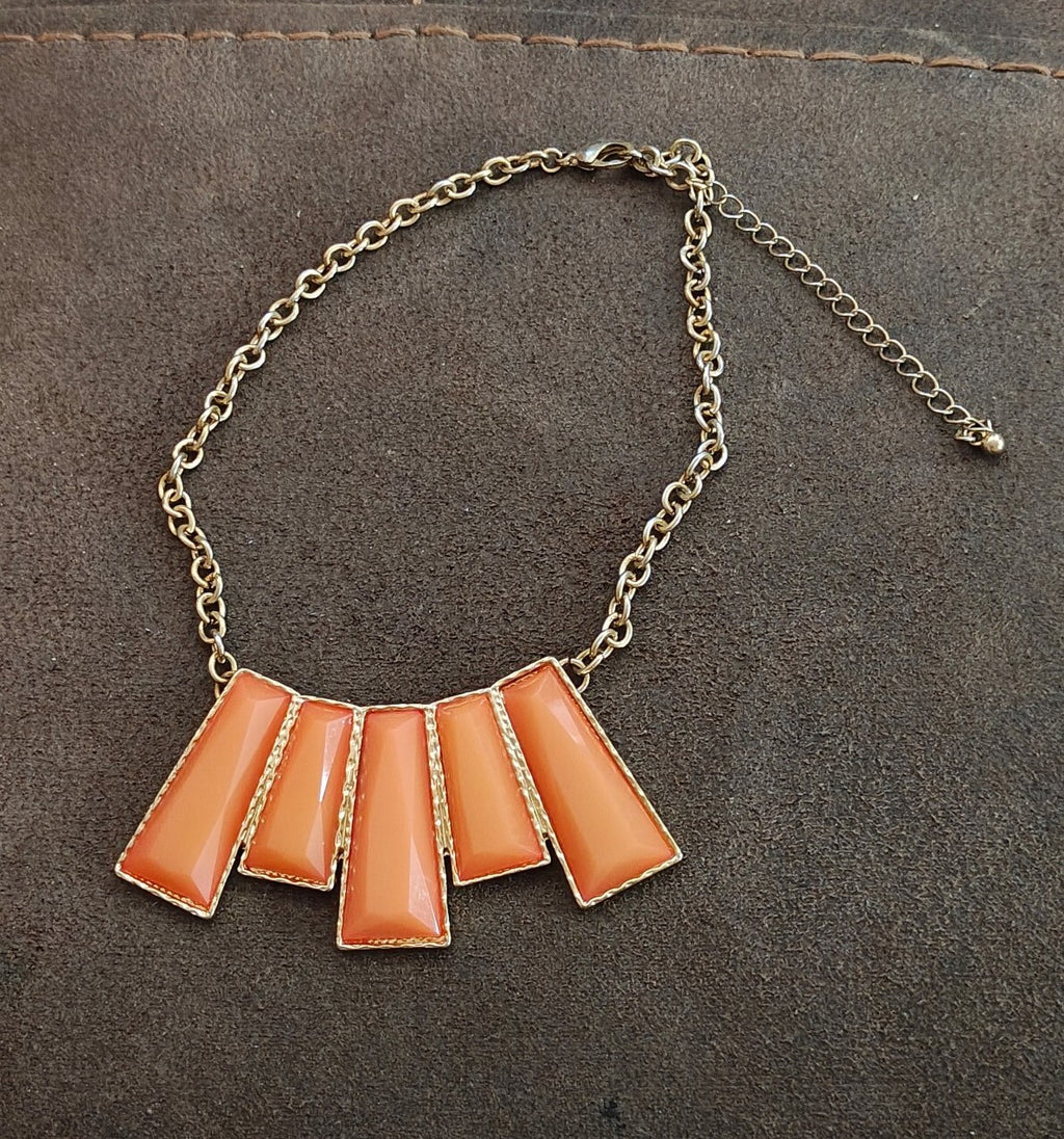 Orange Resin Geometric Bib Statement Necklace.