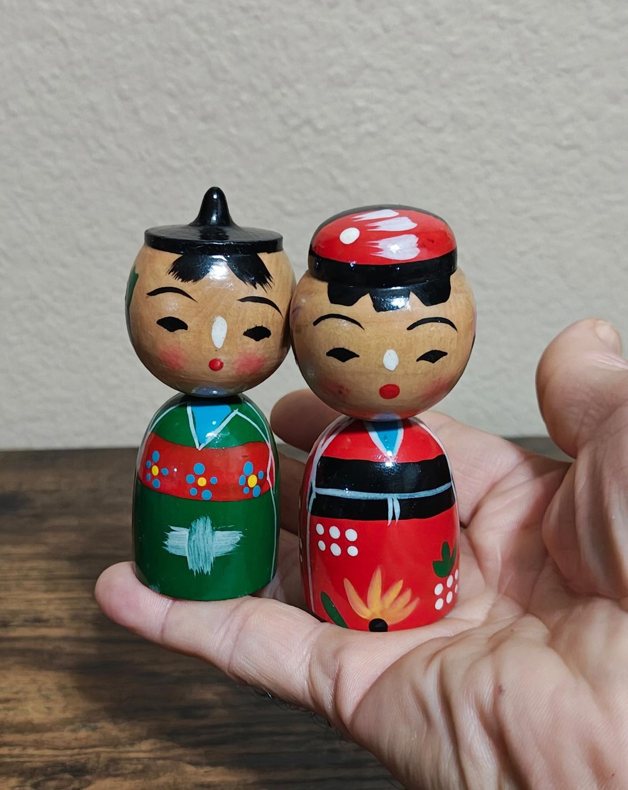 1950's Male and Female Pair Of Rare Japanese Kokeshi Wooden Dolls