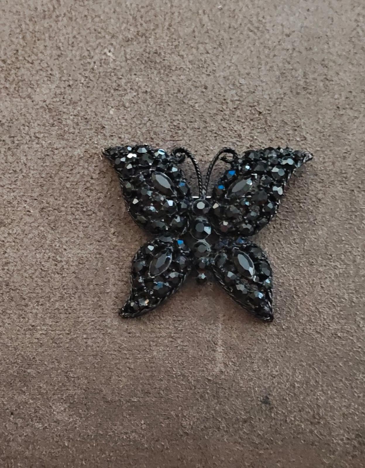 1950's Black Rhinestone Butterfly Brooch