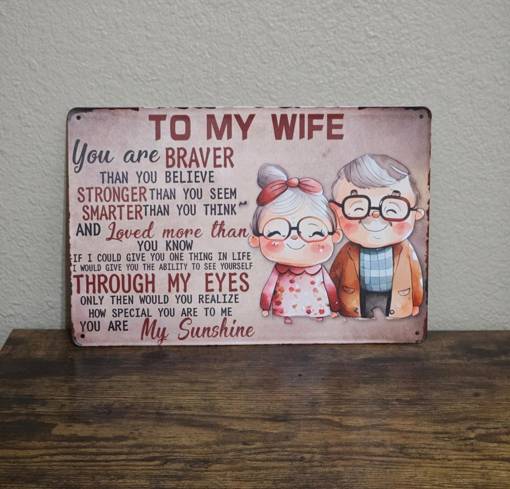 To My Wife Metal Tin Sign 8" x 12" Romantic Love Message Wall Decor
