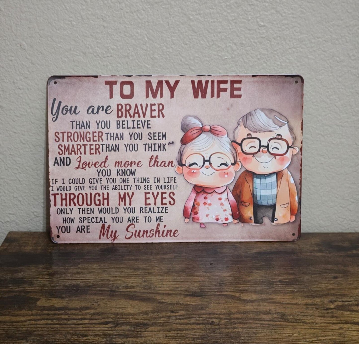 To My Wife Metal Tin Sign 8" x 12" Romantic Love Message Wall Decor