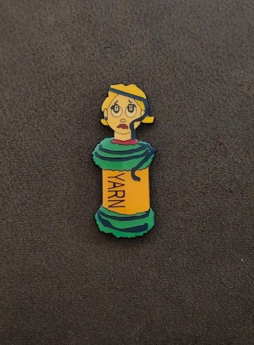 1980s/90s Cartoon Woman Stuck In Yarn Refrigerator Magnet
