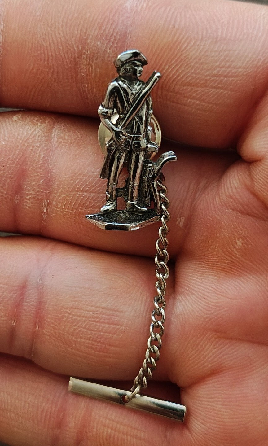 1970s Pewter Revolutionary Minuteman Tie Tack/Lapel Pin
